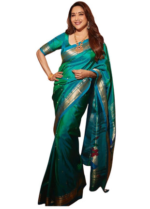 SGF11 Women's Paithani Kanjivaram Soft Silk Saree With Blouse Piece (Sea Green) 