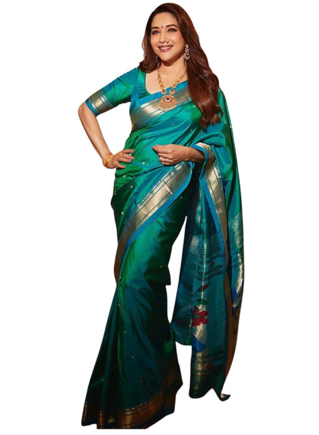 SGF11 Women's Paithani Kanjivaram Soft Silk Saree With Blouse Piece (Sea Green) 