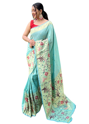 SGF11 Women's Paithani Soft Lichi Silk Banarasi Sarees With Blouse Piece (Light Blue) 