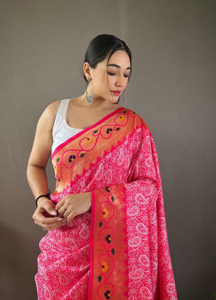 SGF11 Women's Paithani Soft Lichi Silk Kanjivaram Sarees With Blouse Piece (Pink) 