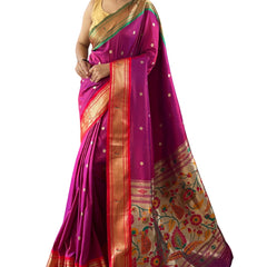 SGF11 Women's Paithani Soft Silk Kanjivaram Sarees With Blouse Piece (Dark Pink) 