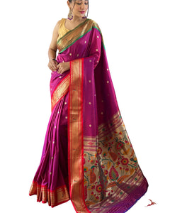SGF11 Women's Paithani Soft Silk Kanjivaram Sarees With Blouse Piece (Dark Pink) 