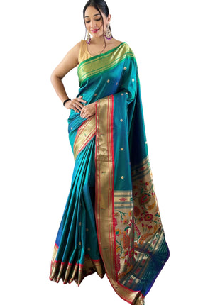 SGF11 Women's Paithani Soft Silk Kanjivaram Sarees With Blouse Piece (Rama Green) 
