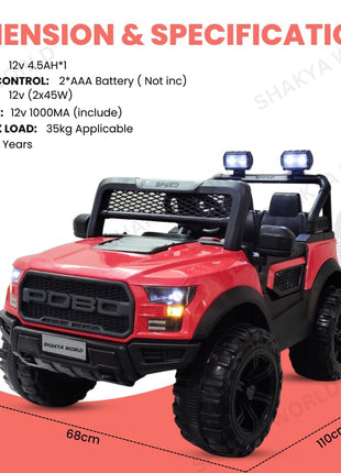 SHAKYA WORLD Pobo Battery Operated Jeep for Kids Ride on Toy Kids Car with Music & Light Electric Car Jeep Battery Car for Kids to Drive || Red Color 