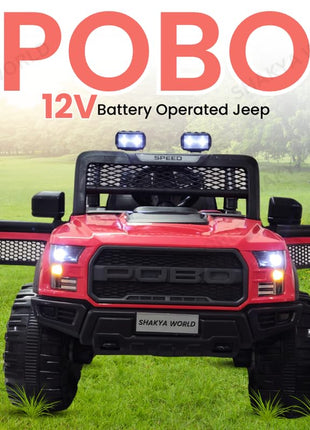 SHAKYA WORLD Pobo Battery Operated Jeep for Kids Ride on Toy Kids Car with Music & Light Electric Car Jeep Battery Car for Kids to Drive || Red Color 