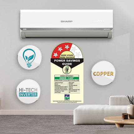 SHARP 1.5 Ton 3 Star Inverter Split AC (Copper, 5in1 Convertible, Turbo Cool Technology, AntiCorrosive Gold Fin, 2025 Model, AHSI18V3BGC, White) 