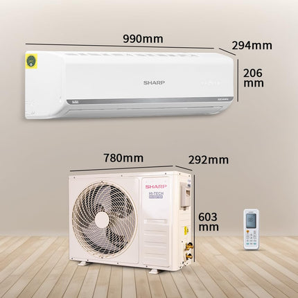 SHARP 1.5 Ton 3 Star Inverter Split AC (Copper, 5in1 Convertible, Turbo Cool Technology, AntiCorrosive Gold Fin, 2025 Model, AHSI18V3BGC, White) 