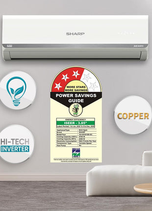 SHARP 1.5 Ton 3 Star Inverter Split AC (Copper, 5in1 Convertible, Turbo Cool Technology, AntiCorrosive Gold Fin, 2025 Model, AHSI18V3BGC, White) 