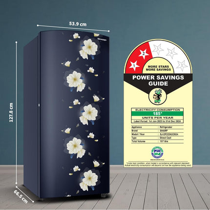 SHARP 197 L Direct Cool Single Door 2 Star Refrigerator |Japan 7 Shield Protection|60 Mins Fast Ice |(Floral Fall Blue, SJ-DF225N2-PBF) 