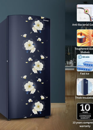 SHARP 197 L Direct Cool Single Door 2 Star Refrigerator |Japan 7 Shield Protection|60 Mins Fast Ice |(Floral Fall Blue, SJ-DF225N2-PBF) 