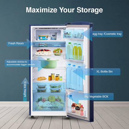 SHARP 197 L Direct Cool Single Door 2 Star Refrigerator |Japan 7 Shield Protection|60 Mins Fast Ice |(Floral Fall Blue, SJ-DF225N2-PBF) 