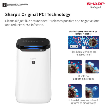 SHARP Room Air Purifier Fp-J60M-W With High Density Plasmacluster Ion Technology, Haze Mode, Sleep Mode And Anti-Pollen Mode | Coverage Area: Upto 550 Ft², White 