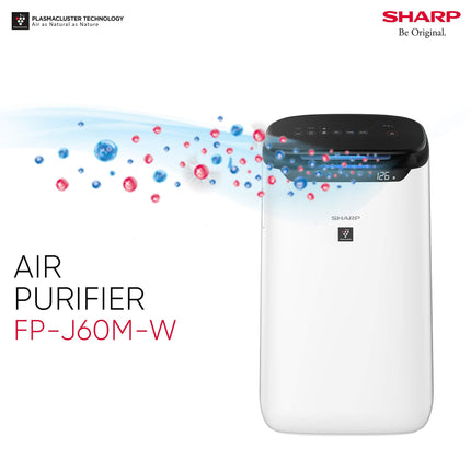 SHARP Room Air Purifier Fp-J60M-W With High Density Plasmacluster Ion Technology, Haze Mode, Sleep Mode And Anti-Pollen Mode | Coverage Area: Upto 550 Ft², White 