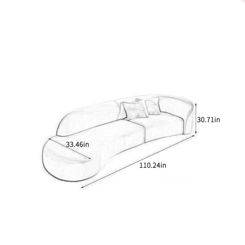 SHINE WOOD ART 110.24 inch Modern Futuristic J- Style Curved Velvet Sofa, Sectional Sofa Round Arm with Soft Pillow for Living Room, Bedroom, Hallways (Cream) 