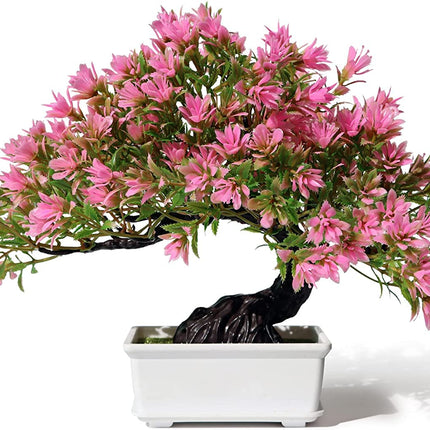 SHOI LITTLE Artificial Bonsai Tree Fake Plants for Home Office Room Wall Book Shelf Decor, Size Tall 8.5"(Pink) 