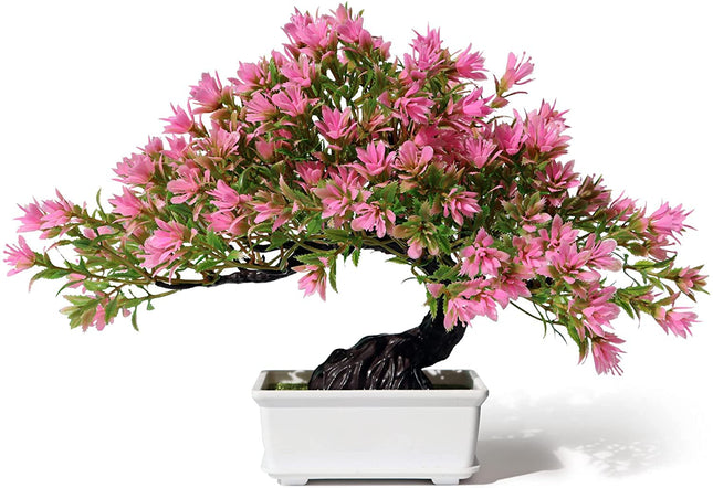 SHOI LITTLE Artificial Bonsai Tree Fake Plants for Home Office Room Wall Book Shelf Decor, Size Tall 8.5"(Pink) 