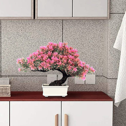 SHOI LITTLE Artificial Bonsai Tree Fake Plants for Home Office Room Wall Book Shelf Decor, Size Tall 8.5"(Pink) 