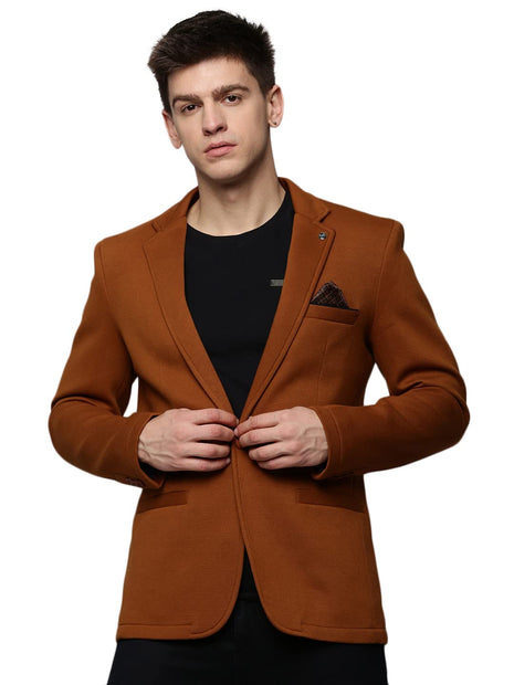 SHOWOFF Men's Notched Lapel Solid Tan Open Front Blazer-LBR-4500_Tan_M 