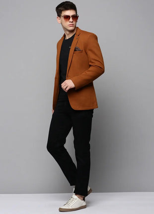 SHOWOFF Men's Notched Lapel Solid Tan Open Front Blazer-LBR-4500_Tan_M 