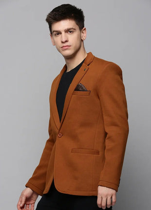 SHOWOFF Men's Notched Lapel Solid Tan Open Front Blazer-LBR-4500_Tan_M 