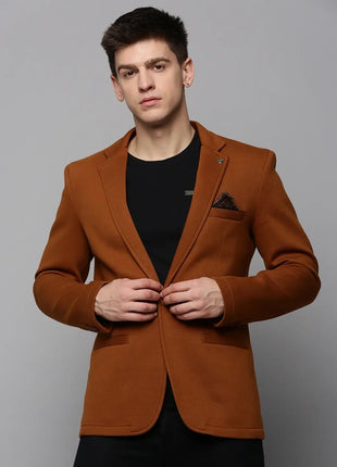 SHOWOFF Men's Notched Lapel Solid Tan Open Front Blazer-LBR-4500_Tan_M 