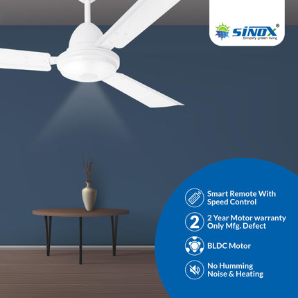SINOX 12V DC 48" BLDC Solar Ceiling Fan 32 Watt with Remote Control High Speed 1200MM (WHITE) 