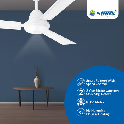 SINOX 12V DC 48" BLDC Solar Ceiling Fan 32 Watt with Remote Control High Speed 1200MM (WHITE) 