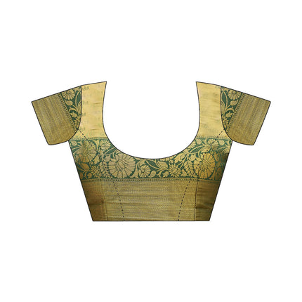 SIRIL Women's Banarasi Silk Saree Pure Silk Kanjivaram Saree With Unstitched Blouse Piece (3927S451_Green & Beige) 