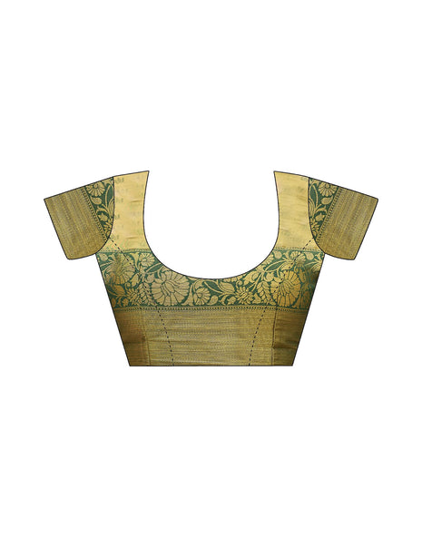 SIRIL Women's Banarasi Silk Saree Pure Silk Kanjivaram Saree With Unstitched Blouse Piece (3927S451_Green & Beige) 