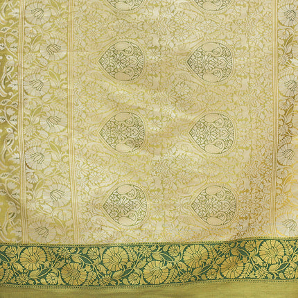 SIRIL Women's Banarasi Silk Saree Pure Silk Kanjivaram Saree With Unstitched Blouse Piece (3927S451_Green & Beige) 
