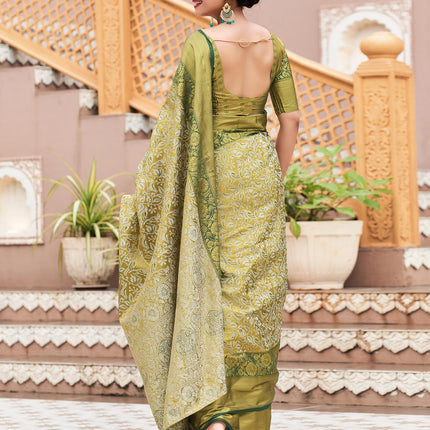 SIRIL Women's Banarasi Silk Saree Pure Silk Kanjivaram Saree With Unstitched Blouse Piece (3927S451_Green & Beige) 