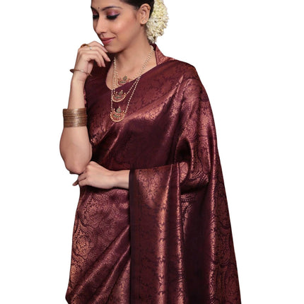 SIRIL Women's Pure Kanjivaram Silk Saree Soft Sarees Banarasi Style With Blouse Piece For Wedding (3991S495_Maroon) 