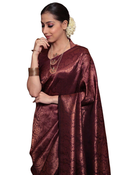 SIRIL Women's Pure Kanjivaram Silk Saree Soft Sarees Banarasi Style With Blouse Piece For Wedding (3991S495_Maroon) 