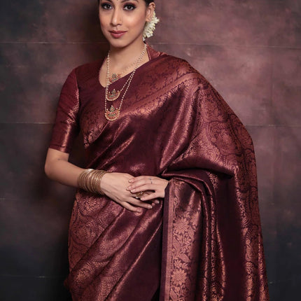 SIRIL Women's Pure Kanjivaram Silk Saree Soft Sarees Banarasi Style With Blouse Piece For Wedding (3991S495_Maroon) 