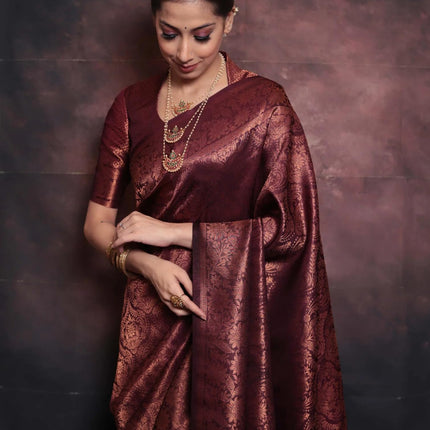 SIRIL Women's Pure Kanjivaram Silk Saree Soft Sarees Banarasi Style With Blouse Piece For Wedding (3991S495_Maroon) 