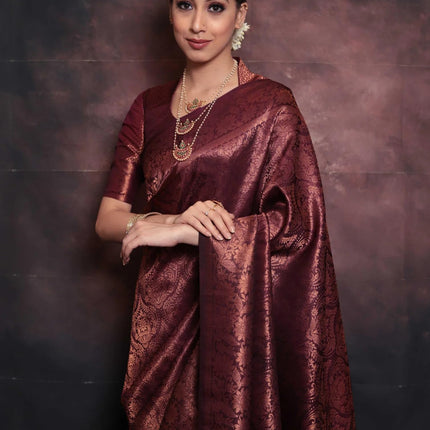 SIRIL Women's Pure Kanjivaram Silk Saree Soft Sarees Banarasi Style With Blouse Piece For Wedding (3991S495_Maroon) 
