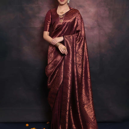 SIRIL Women's Pure Kanjivaram Silk Saree Soft Sarees Banarasi Style With Blouse Piece For Wedding (3991S495_Maroon) 