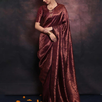 SIRIL Women's Pure Kanjivaram Silk Saree Soft Sarees Banarasi Style With Blouse Piece For Wedding (3991S495_Maroon) 