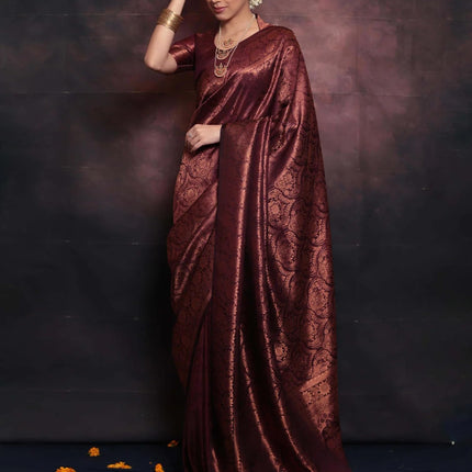 SIRIL Women's Pure Kanjivaram Silk Saree Soft Sarees Banarasi Style With Blouse Piece For Wedding (3991S495_Maroon) 
