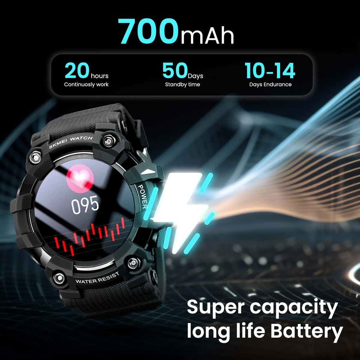 SKMEI New Launch Sport Smartwatch Full Touch Screen Dial, Zinc Alloy Frame ABS Case Men's Watch, TPU Rubber Blue Color Band, Bluetooth, Heart Rate, Blood Pressure & Oxygen Detection-S231 (Blue) 
