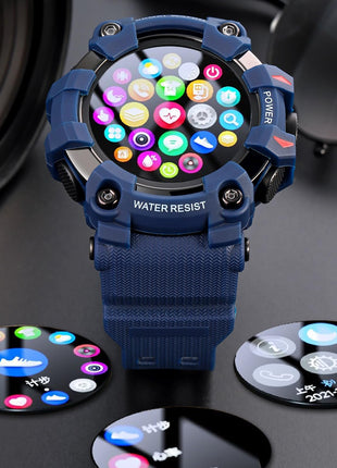 SKMEI New Launch Sport Smartwatch Full Touch Screen Dial, Zinc Alloy Frame ABS Case Men's Watch, TPU Rubber Blue Color Band, Bluetooth, Heart Rate, Blood Pressure & Oxygen Detection-S231 (Blue) 