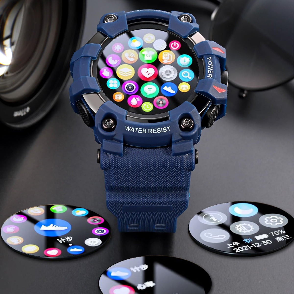 SKMEI New Launch Sport Smartwatch Full Touch Screen Dial, Zinc Alloy Frame ABS Case Men's Watch, TPU Rubber Blue Color Band, Bluetooth, Heart Rate, Blood Pressure & Oxygen Detection-S231 (Blue) 