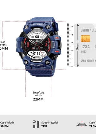 SKMEI New Launch Sport Smartwatch Full Touch Screen Dial, Zinc Alloy Frame ABS Case Men's Watch, TPU Rubber Blue Color Band, Bluetooth, Heart Rate, Blood Pressure & Oxygen Detection-S231 (Blue) 