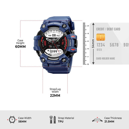 SKMEI New Launch Sport Smartwatch Full Touch Screen Dial, Zinc Alloy Frame ABS Case Men's Watch, TPU Rubber Blue Color Band, Bluetooth, Heart Rate, Blood Pressure & Oxygen Detection-S231 (Blue) 