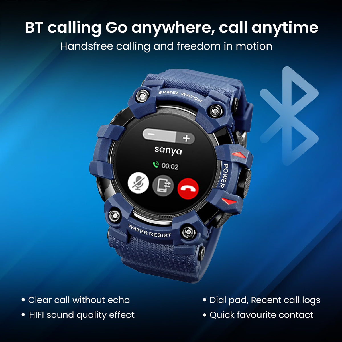 SKMEI New Launch Sport Smartwatch Full Touch Screen Dial, Zinc Alloy Frame ABS Case Men's Watch, TPU Rubber Blue Color Band, Bluetooth, Heart Rate, Blood Pressure & Oxygen Detection-S231 (Blue) 