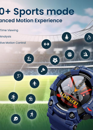 SKMEI New Launch Sport Smartwatch Full Touch Screen Dial, Zinc Alloy Frame ABS Case Men's Watch, TPU Rubber Blue Color Band, Bluetooth, Heart Rate, Blood Pressure & Oxygen Detection-S231 (Blue) 