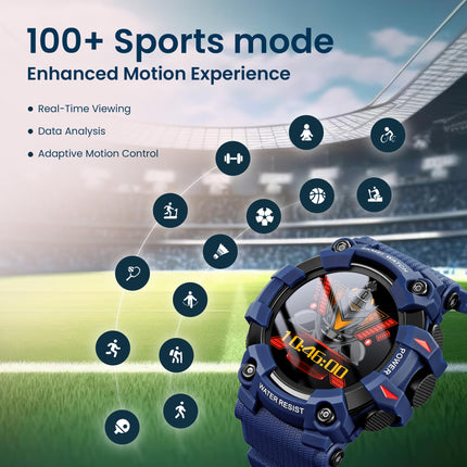 SKMEI New Launch Sport Smartwatch Full Touch Screen Dial, Zinc Alloy Frame ABS Case Men's Watch, TPU Rubber Blue Color Band, Bluetooth, Heart Rate, Blood Pressure & Oxygen Detection-S231 (Blue) 