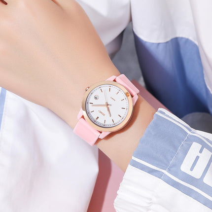 SKMEI New Launch Women's Quartz Analog Watch, Green Dial ABS & Stainless Steel Gold Case Women's Watch, Silica Soft Pink Band, Stylish, Lightweight & Waterproof 30M Fashion for Women - 2319 