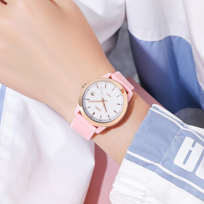 SKMEI New Launch Women's Quartz Analog Watch, Green Dial ABS & Stainless Steel Gold Case Women's Watch, Silica Soft Pink Band, Stylish, Lightweight & Waterproof 30M Fashion for Women - 2319 