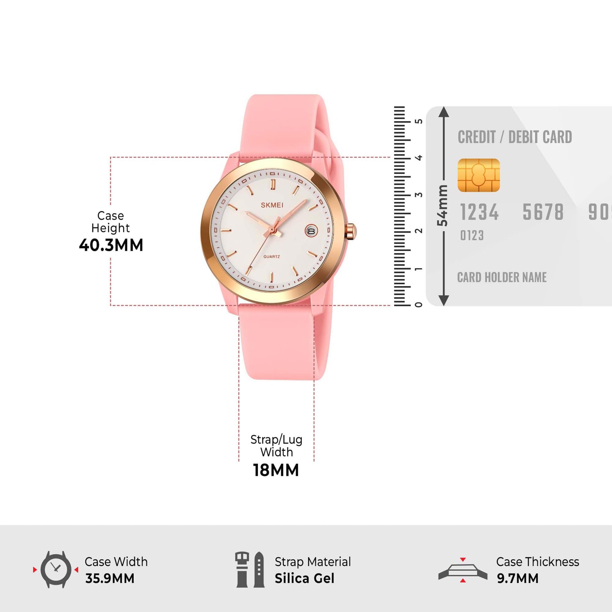 SKMEI New Launch Women's Quartz Analog Watch, Green Dial ABS & Stainless Steel Gold Case Women's Watch, Silica Soft Pink Band, Stylish, Lightweight & Waterproof 30M Fashion for Women - 2319 